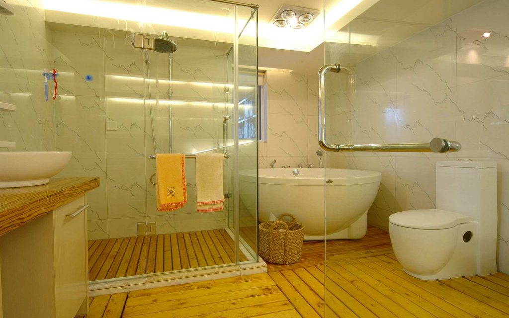 Оригинальный дизайн отделки ванной комнаты в светлых тонах как на фото в модном издании