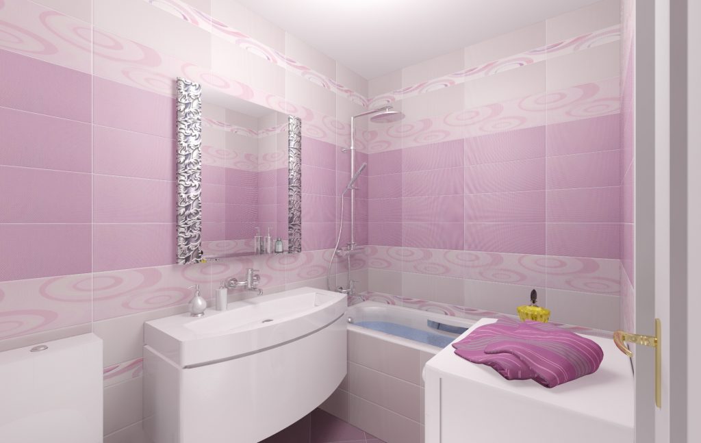 Пластиковые панели с узором для ванной комнаты в розовых тонах 