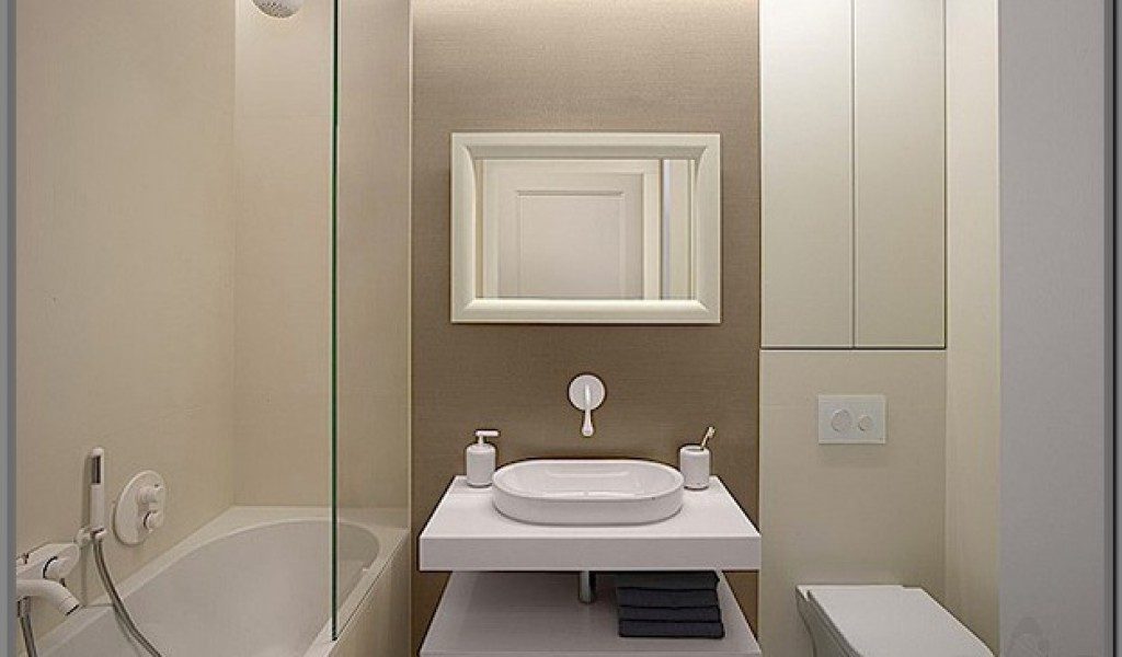 Стильный дизайн интерьера ванной комнаты в постельных тонах 