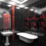черная ванная с красным декором