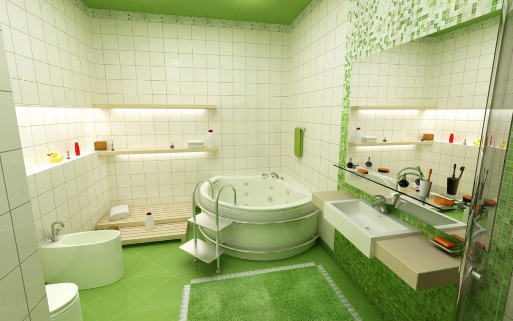 яркая зеленая ванная комната