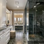 luxury black white bathroom large rainfall shower