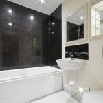 white black themed bathroom tiles