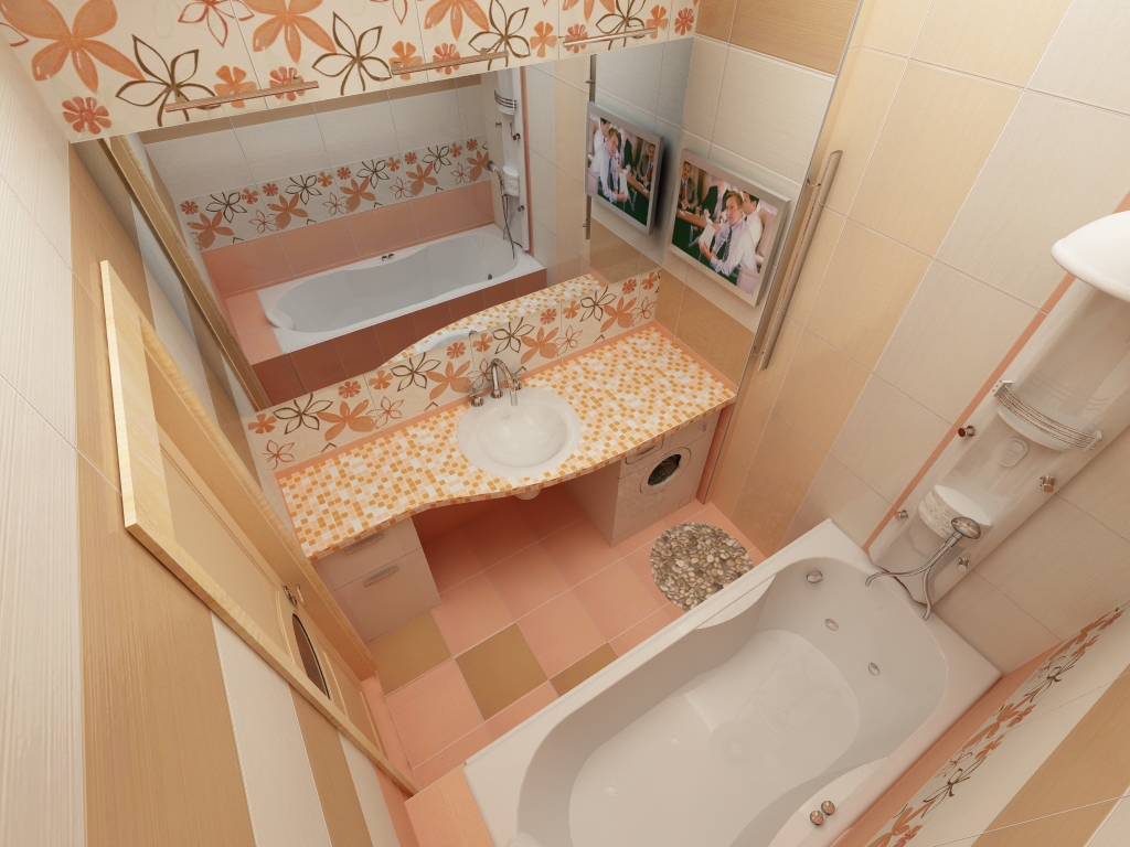 Фото дизайна для маленькой ванной комнаты в постельных нежных тонах