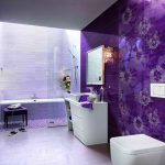 Purple Ceramic Wall Tiles For Modern Bathroom Design With Square Mirrors And White Vanity Ideas