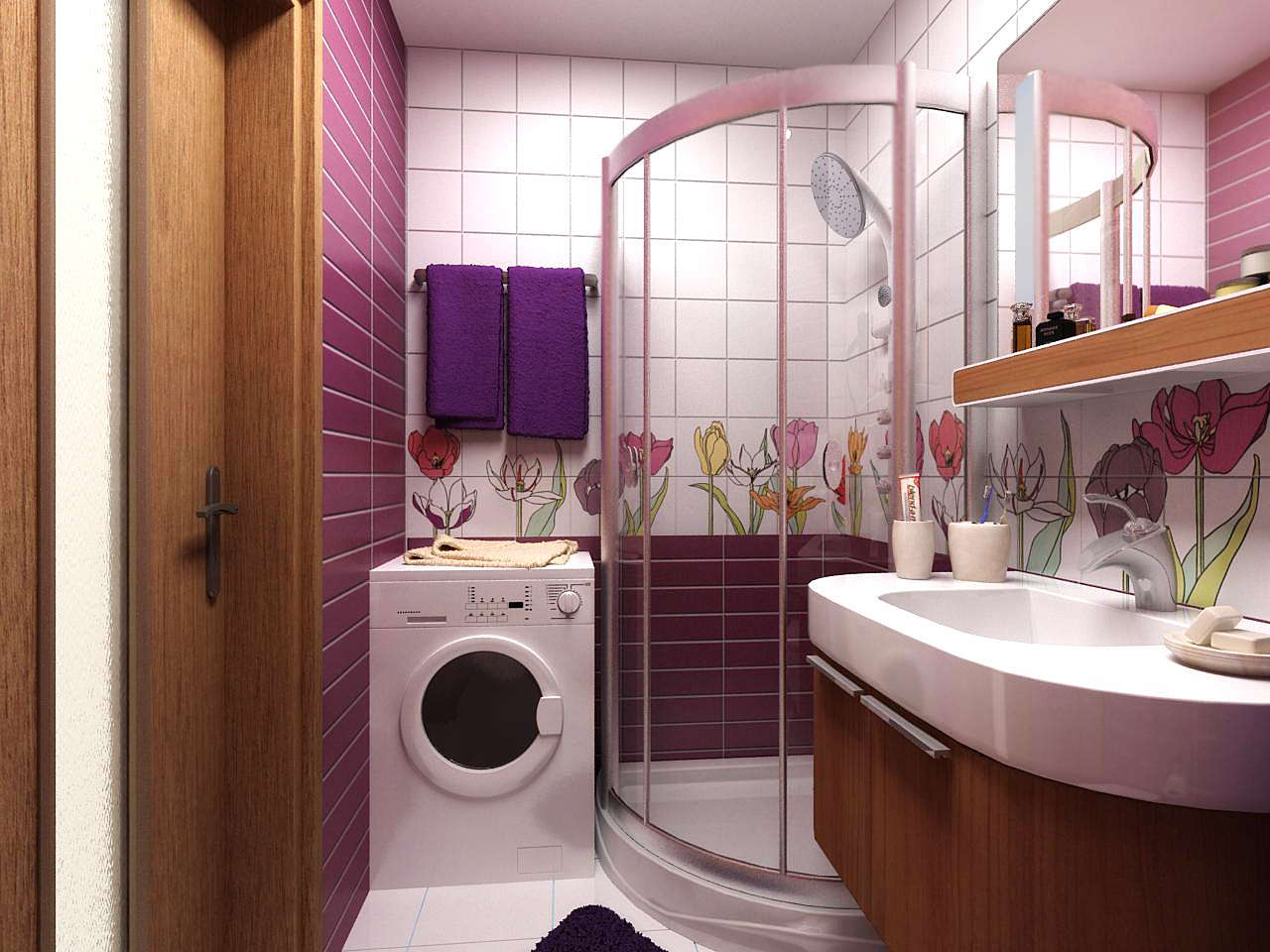 дизайн ванной комнаты в квартире в ярком свете