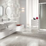 симпатичная керамическая плитка в интерьере ванной в стиле прованс в темных тонах