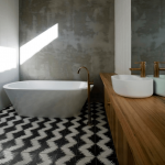 красивая керамическая плитка в ванной в стиле модерн в светлых тонах